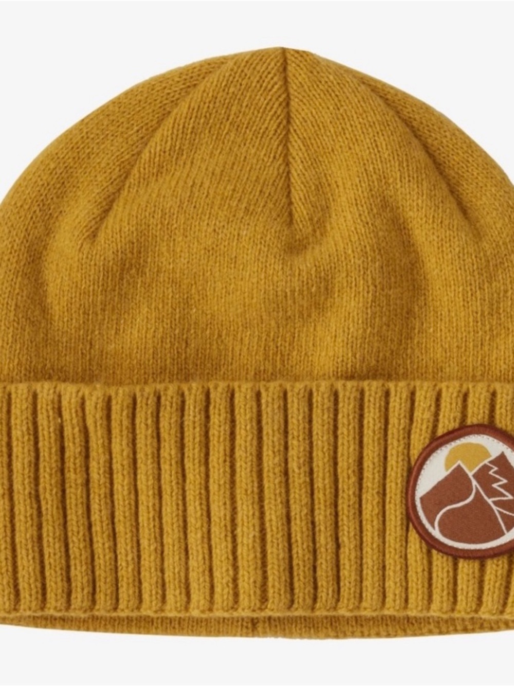 Patagonia Brodeo Knit Beanie in Cabin Gold with Slow Going Patch NWOT